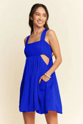Davi & Dani Mini Dress Cobalt Blue Washed Satin Cutout Skirt Wide Straps Cobalt 7545b6c9f44842b193dd20a98a22f178-Max-Origin Trendsi