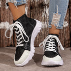 Lace-Up Round Toe Sneakers with Canvas and Rubber Sole, Flats, Imported