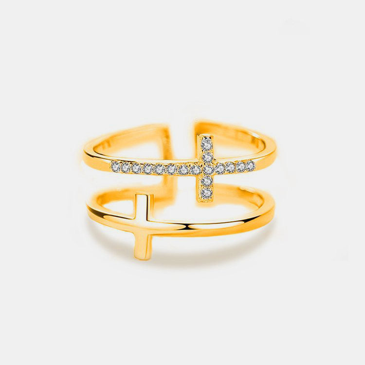 Inland Zircon Cross Ring 18K gold-plated Double Layered 925 Sterling Silver Gold 7 754ccf4b-7385-4aa5-a9bc-4380bc7e1531-Max Trendsi