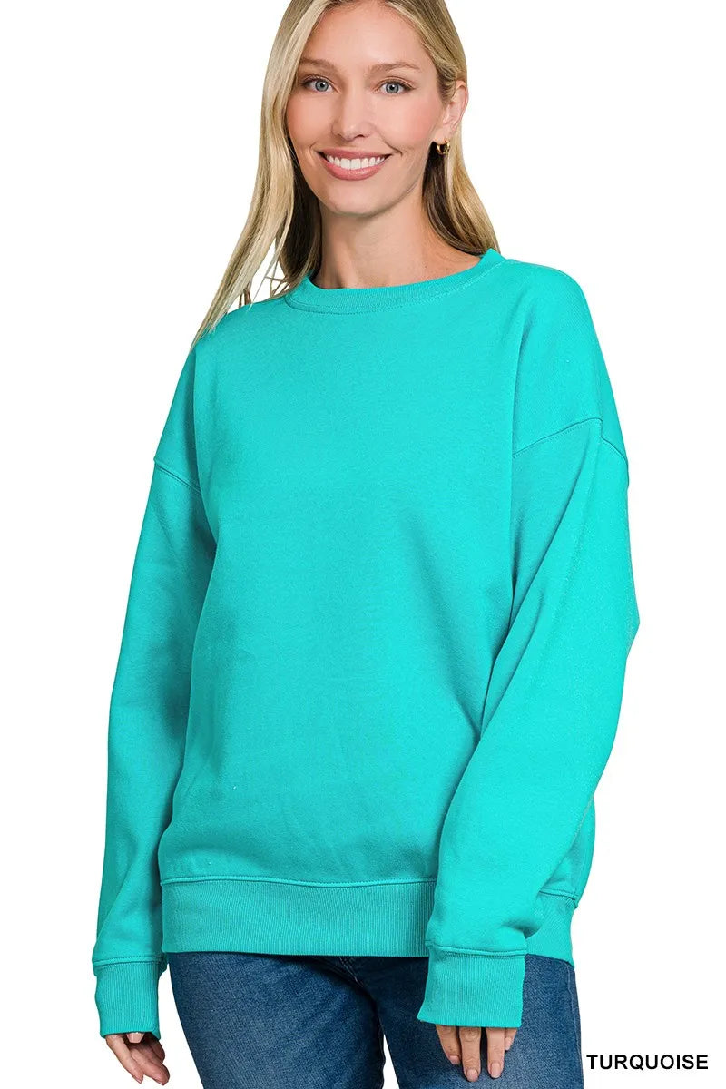Zenana Sweatshirt Turquoise Fleece Crewneck Long Sleeve Oversized TURQUOISE 7560c39068494144911182f9c7b85819-Max-Origin Trendsi
