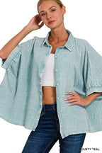 Zenana Womens Shirt Teal Washed Double Gauze Half Sleeve Top 7562fee2688546b58de07bb46eb153b7-Max-Origin Trendsi