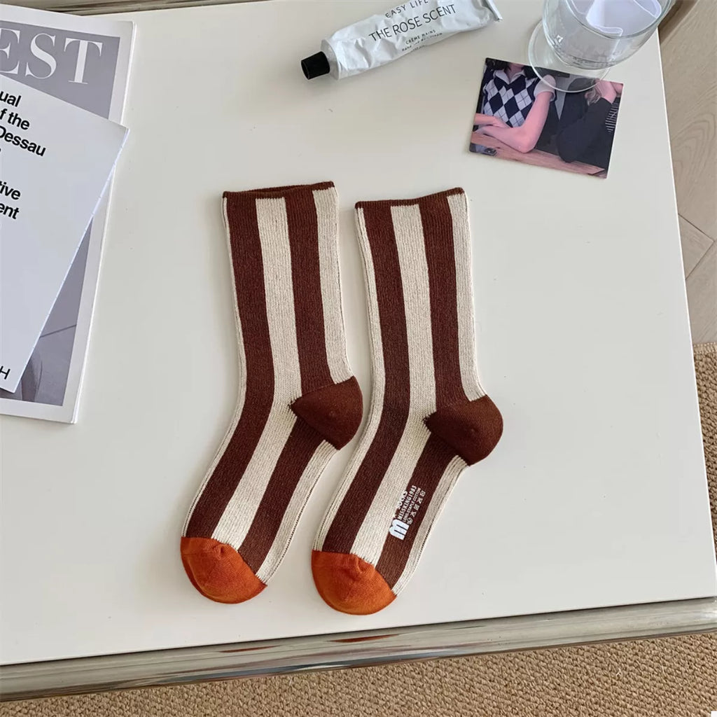 Women's Crew Socks Cotton Contrast Striped Accessories 756858c6-01a5-41a1-927f-f9b2ef0ab747-Max-Origin Trendsi