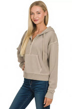 Zenana Fleece Hoodie Ash Mocha Pigment Dye Half Zip Kangaroo Pocket 756b8824-94d6-4d03-9a82-d6e6ef49f55b-Max-Origin Trendsi