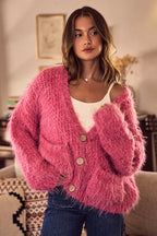 SO ME Womens Cardigan Pink Soft Touch Hairy Loose Fit Cozy Sweater 756d0333c5154c699b7378f4edc9e753-Max-Origin Trendsi