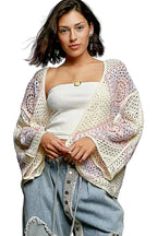POL Crochet Cardigan Ivory Pink Open Front with Granny Square Pattern 75792d4b-db03-432e-af37-fbaafe690fec-Max-Origin Trendsi