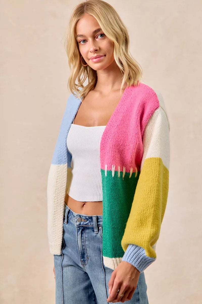 BiBi Womens Cardigan Colorful Stripe Color Block Open Front Sweater 757c41f4dc8c4711b8c229f6713c7634-Max-Origin Trendsi