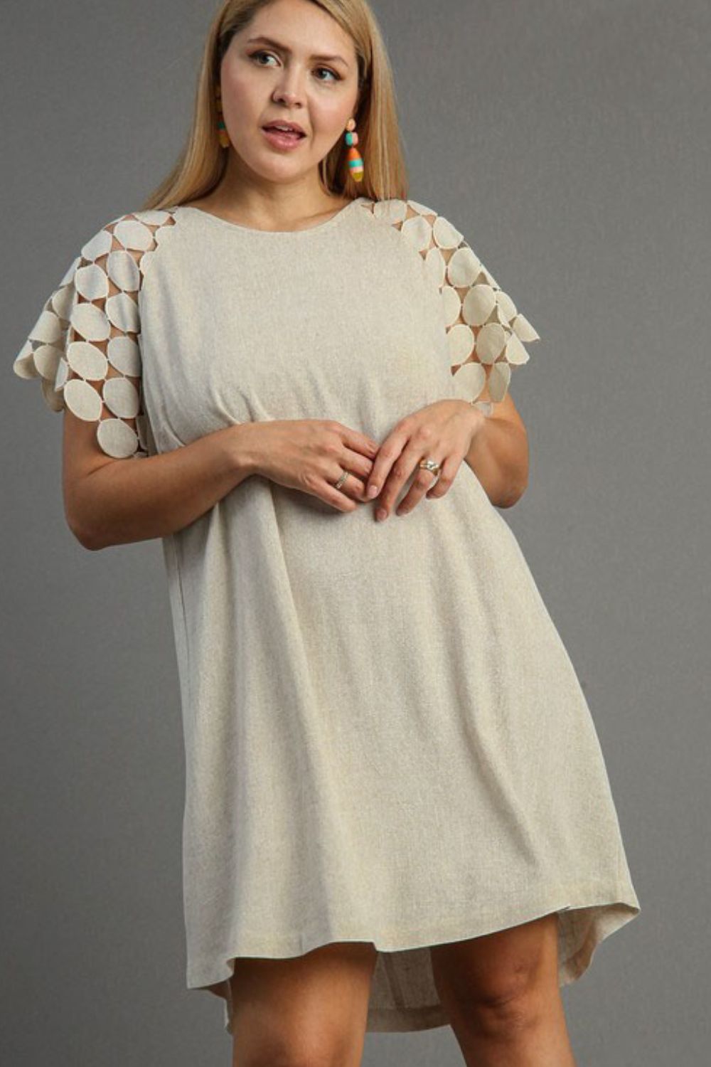 Umgee Mini Dress Round Neck Cut Out Short Sleeve Cotton Basic Style 757ce4d0-2adf-4c94-8a2a-4caaf825f924-Max Trendsi