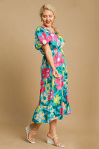 Umgee Midi Dress Plus Size Tiered Floral Print with Puff Short Sleeves 7582fc20-a566-4ea9-a0bb-c95726a8fa83-Min Trendsi