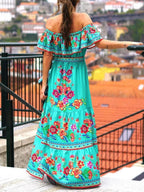 Floral Maxi Dress Off Shoulder Ruffle Belted High Waisted Ruched 75846a43-60f0-4e67-aacc-74fc9e2c8adf-Max-Origin Trendsi