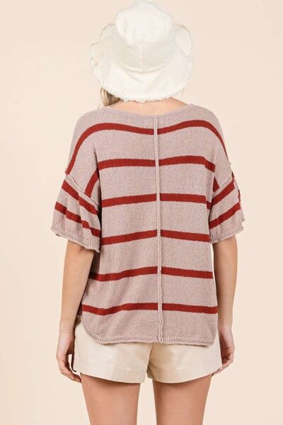 Mittoshop Striped Knit Top Flounce Sleeve Short Sleeve Blouse 759071ff-6958-4609-8846-b8b6ac55fcb6-Min Trendsi
