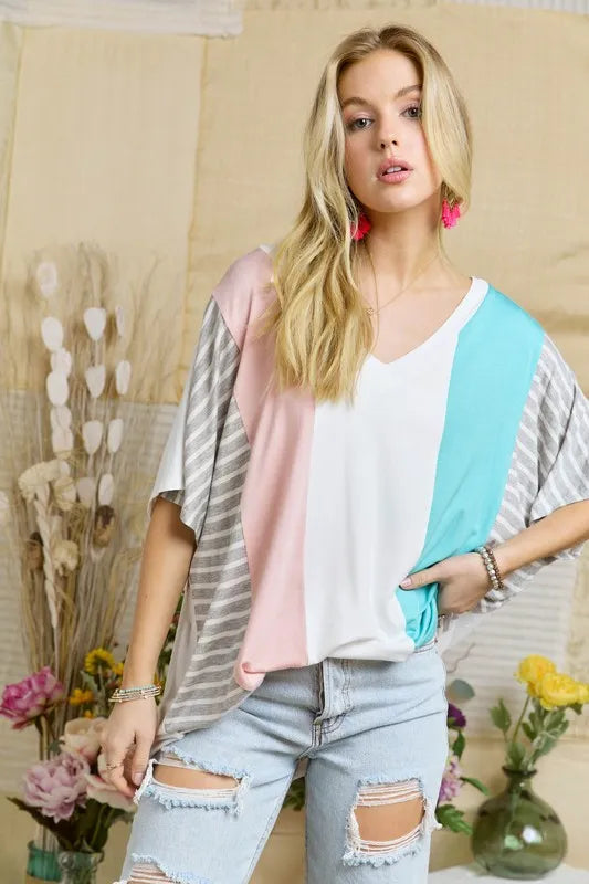 ADORA Blouse Colorblock Stripe Casual Knit Tunic Top Oversized 75aa07a023144768acdc2ab184d4e1a1-Max-Origin Trendsi