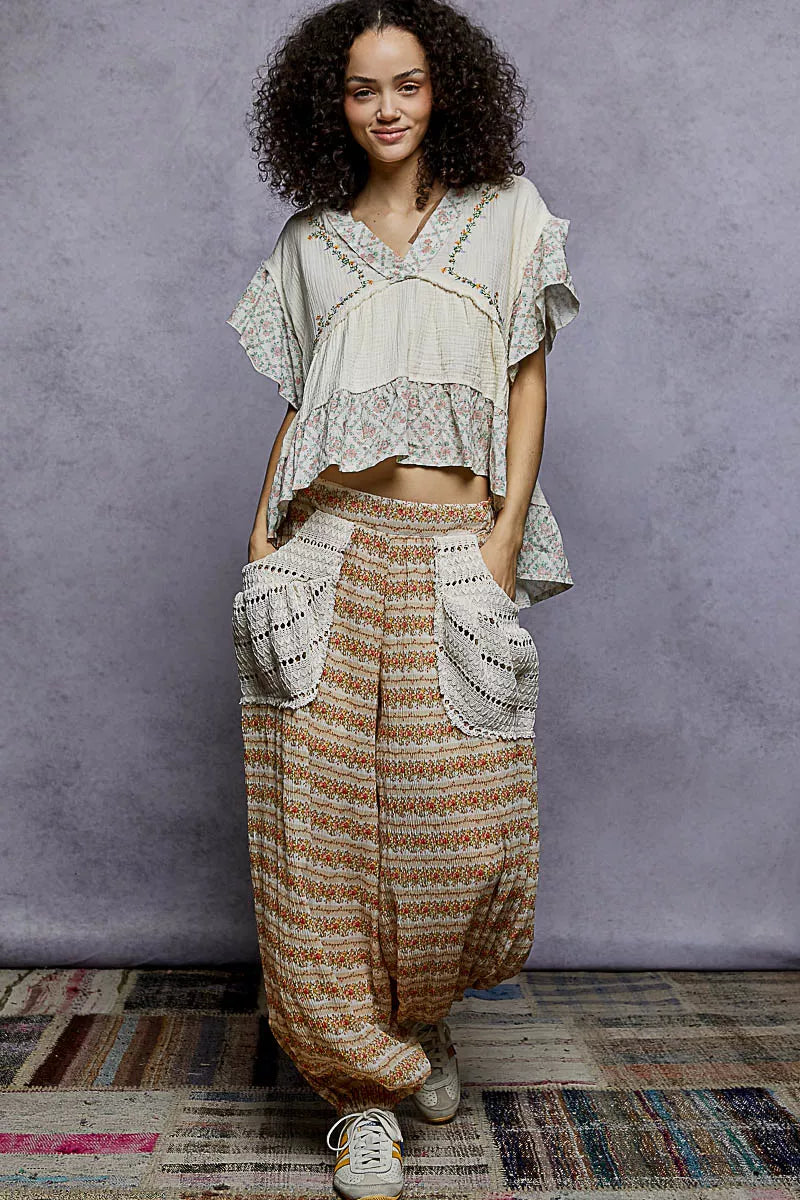 POL Blouse Floral V-Neck Short Sleeve Ruffled Double Gauze with Embroidery Top 75ade529-376c-497b-bdd8-07a015c49354-Max-Origin Trendsi