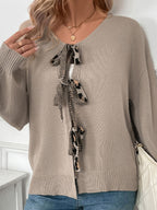 Perfee Women Cardigan Bow Tied Heart Leopard Back V-Neck Long Sleeve 75b66683-acd0-45f2-865e-7487dcab6acc-Max Trendsi
