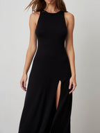 Midi Knit Dress Side Slit Round Neck Sleeveless Soft Acrylic Stretch Solid Style 75cbfbda-3e19-4f82-86c7-c3ac39654237-Max Trendsi