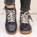 Women's Ankle Boots Pu Leather Round Toe Platform Low Heels Shoes Dark Blue 75cd6809474d4f5cbd6d8966ae394ac9-Max-Origin Trendsi