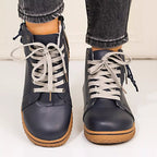 Women's Ankle Boots Pu Leather Round Toe Platform Low Heels Shoes Dark Blue 75cd6809474d4f5cbd6d8966ae394ac9-Max-Origin Trendsi