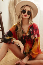 BiBi Tie Dye Womens Blouse Brushed Waffle Top With Bubble Long Sleeves 75cff69d74994871b0f844e88fa856bc-Max-Origin Trendsi