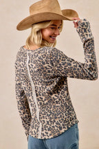 BiBi Womens T-shirt Leopard Print Washed Waffle Thermal Top 75d0ddfbb9ae46a294e49028e22b124e-Max-Origin Trendsi