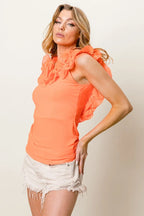 BiBi Tank Top Merrow Frilled Strap With Ruffle Neckline Neon Coral Blouse 75db20704939411f8c9acc0f7d222f00-Max-Origin Trendsi