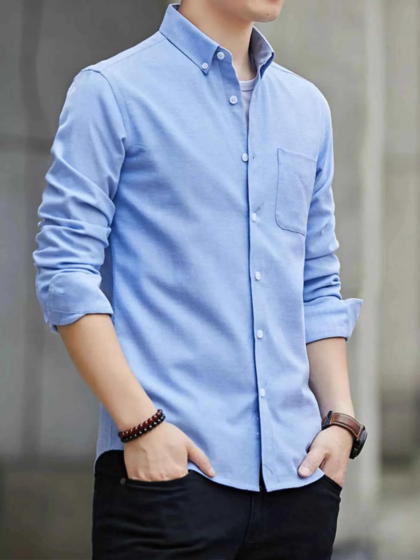 Men's Cotton Shirt Casual Long Sleeve Single Breasted Top Plus Sizes Light Blue 75ec33013bef45d9ab31e1952e59baa2-Max-Origin Trendsi