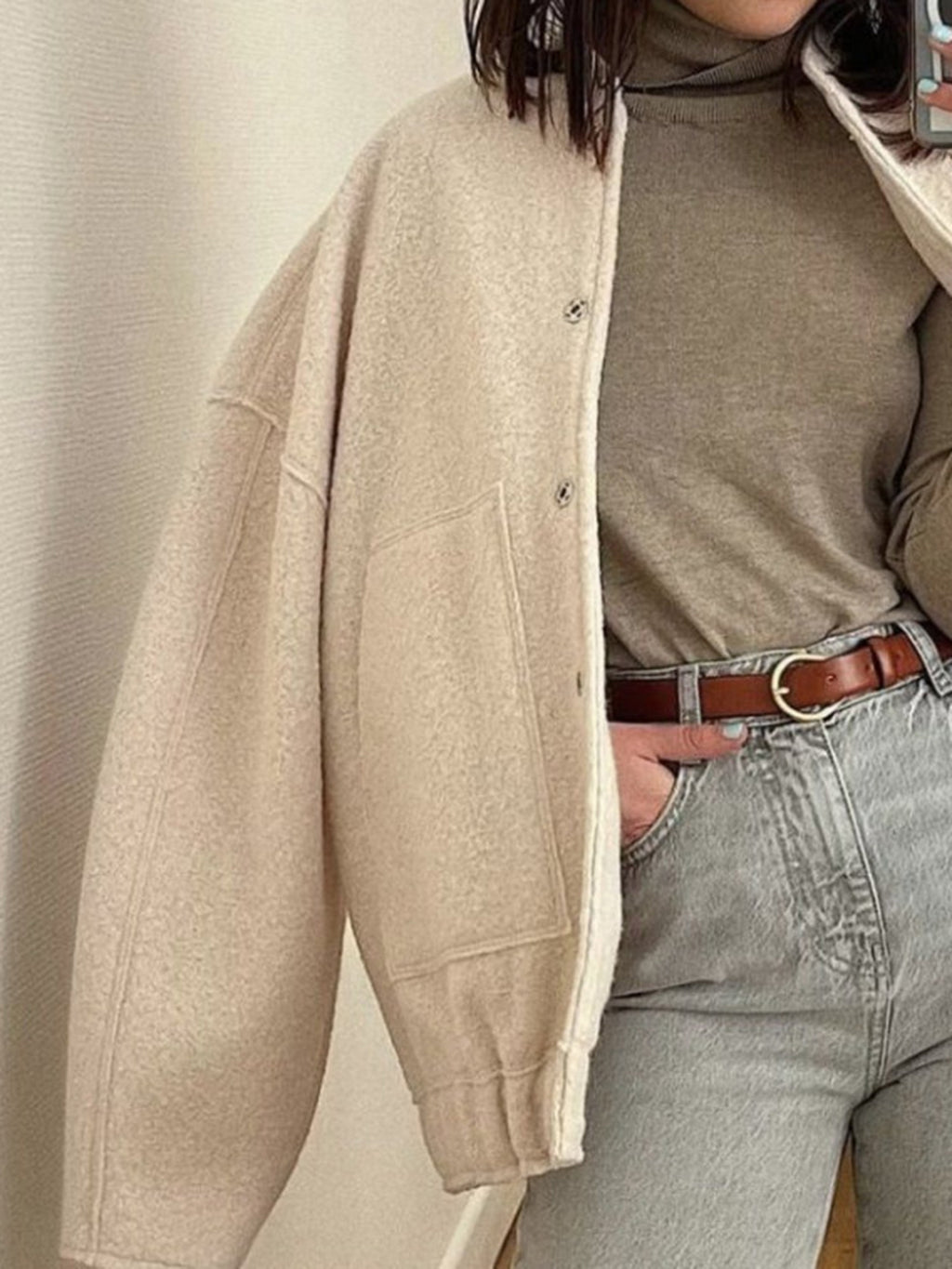 Women Jacket Snap Collared Long Sleeve Elastic Hem Oversized Pocketed 75ec83ca-a4ad-4830-abfa-2184bfd9f241-Max Trendsi