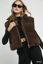 Umgee Womens Vest Coat Brown Sherpa-Lined Zip Up with Drawstring Hem 75ecedc9-ede9-42ee-8f20-09c1b5675255-Max-Origin Trendsi