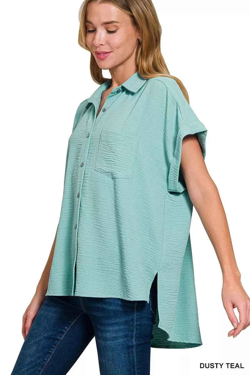 Zenana Woven Airflow Button Down Shirt