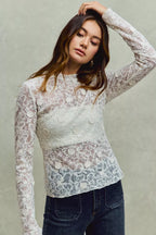 SO ME Womens Blouse Lace Off White Long Sleeve 3d Effect Floral Layering Top 75fa4bddc1c0449d8617f0650bfa85d8-Max-Origin Trendsi