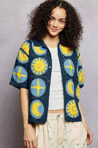POL Crochet Shirt Navy Multi Openwork Short Sleeve Top 76032475-1db4-4337-9455-3e01f6c92e3b-Max-Origin Trendsi