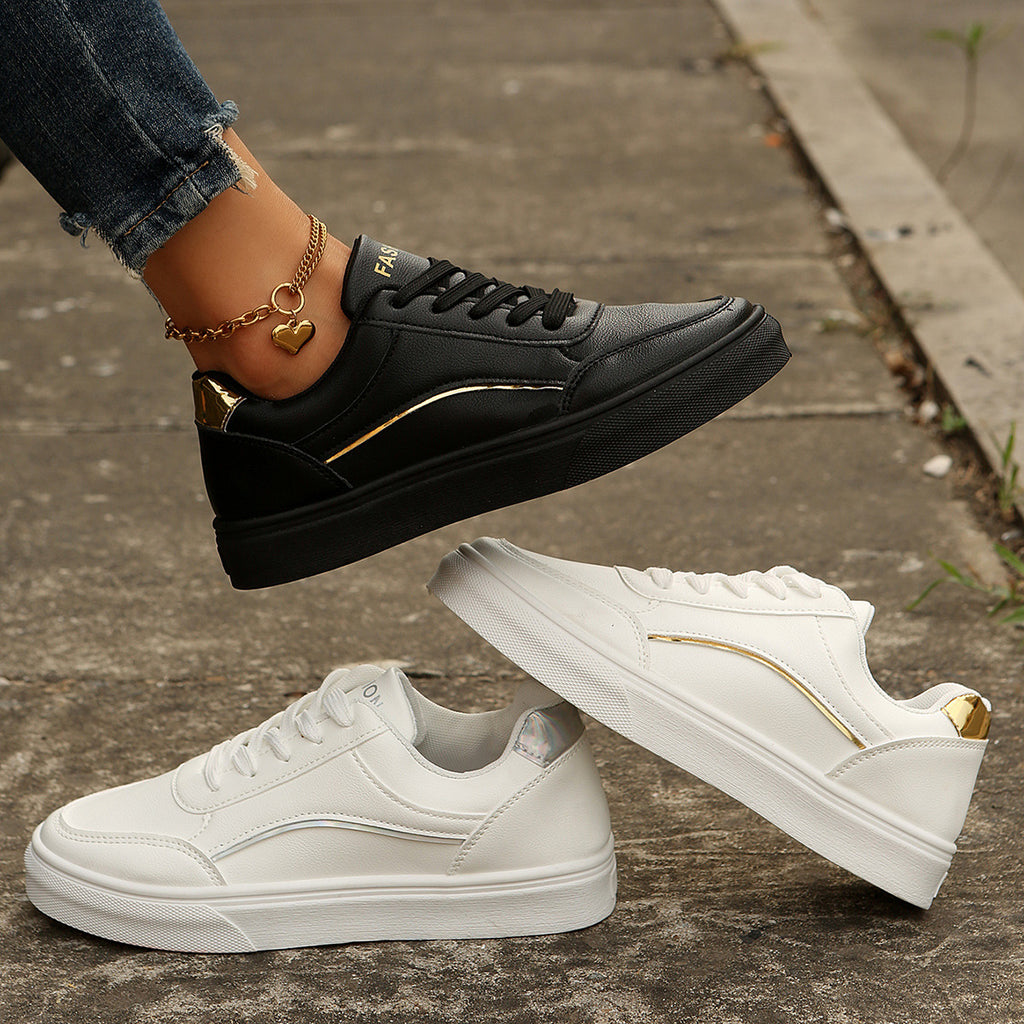 Lace-Up Casual Sneakers with PU Leather and Rubber Sole