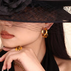 Stainless Steel C-Hoop Earrings Natural Tiger's Eye 762569d0-27ad-4482-8171-3634b628db73-Max Trendsi