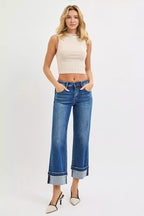 RISEN Womens Straight Jeans Mid Rise Ankle with Cuffed Hem 76257ce26fb141a78dfe440079d7bbd9-Max-Origin Trendsi