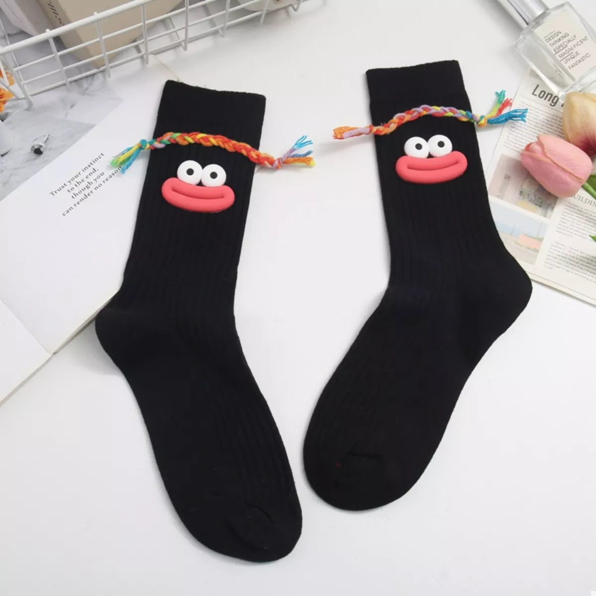 Women's Crew Socks Cotton Cartoon Ribbed Knit Funny Black C One Size 7629de4b-95e6-400e-b2fd-d5efa31d332a-Max-Origin Trendsi