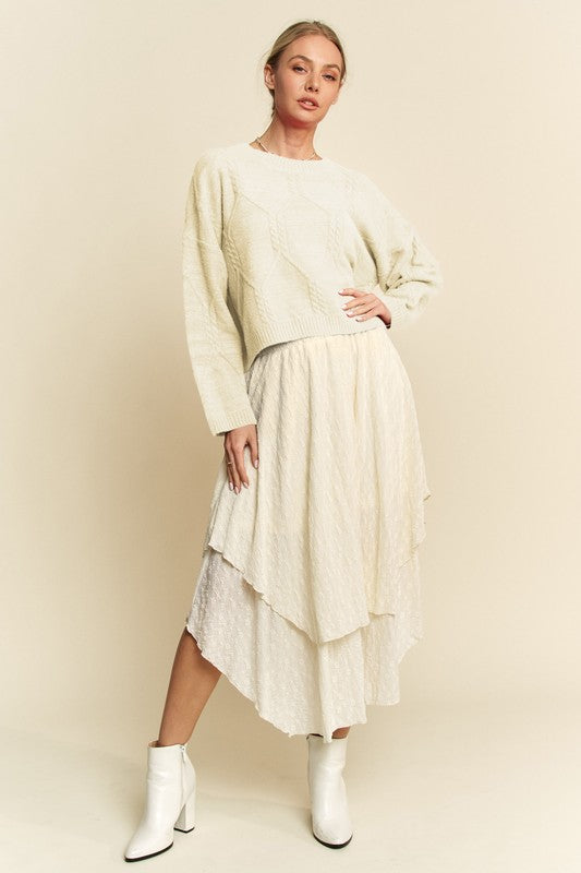 Davi & Dani Sweater Ivory Diamond Cable Pattern Drop Shoulder Long Sleeve 762ce3a4-19e0-405b-b9fd-3c3b51675b4e-Max Trendsi