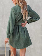 Corduroy Mini Shirt Dress Button Front Belt Long Sleeve 7640084b-6823-405d-8f3b-8708aac22286-Max-Origin Trendsi