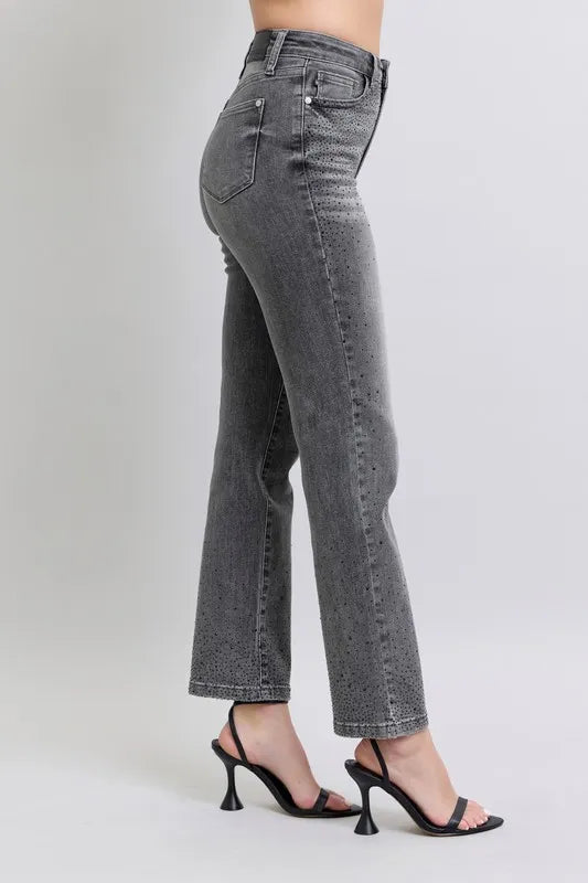 Judy Blue Gray Jeans High Waist Rhinestone Straight Pants 76427ff8e1a24e39bcdbaafe168e8c52-Max-Origin Trendsi