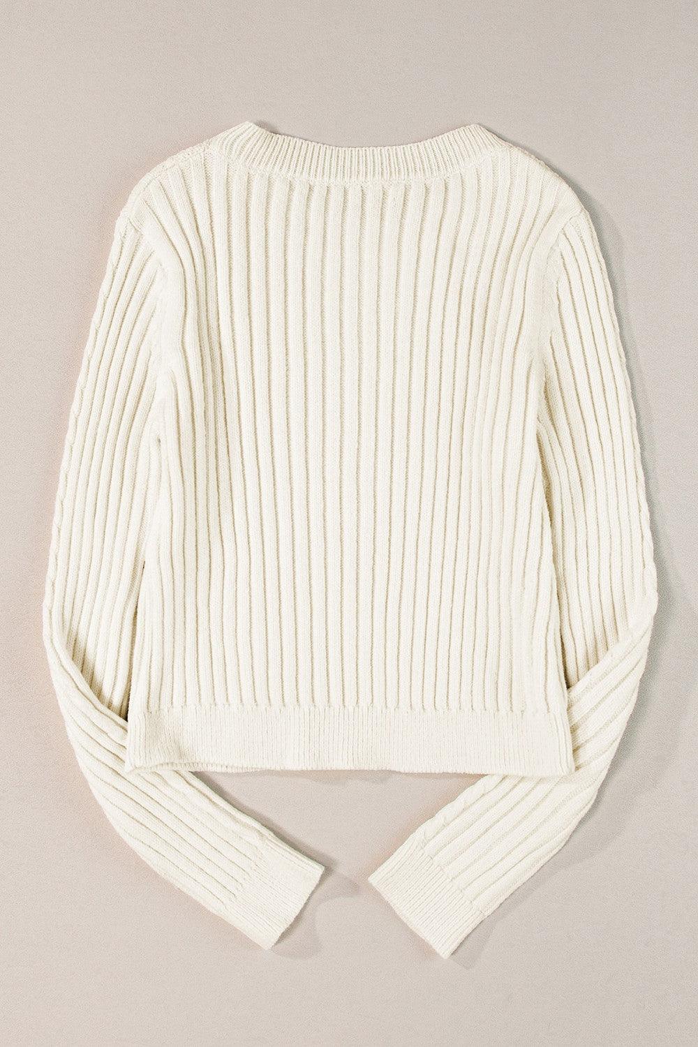 Crop Sweater Cable-Knit Round Neck Long Sleeve 76449c10-2660-4199-a8b1-f2263a906b04-Max Trendsi