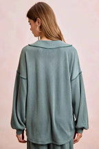 BiBi Outfit Set Dark Sage Cord Rib Contrast Stitching V-Neck Top and Pants 76511d79b0d84cc1be1f126e8742d469-Max-Origin Trendsi