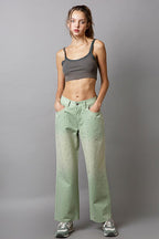 POL Women Pants 100% cotton Embellishments Rhinestone Wide Leg Trousers 765aa455-d440-40ff-ac88-7b2b5a687a4d-Max Trendsi