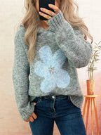 Women's Sweater Flower Long Sleeve Hooded Knit Pullover 766ac4b058bd45b89794cc24f13cf80d-Max-Origin Trendsi