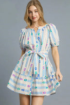 Umgee Mini Dress Ivory Ruffle Floral Printed Bow Tie Waist Puff Short Sleeve Ivory 767f254e-31ff-40bf-a882-e50df560fb80-Max-Origin Trendsi