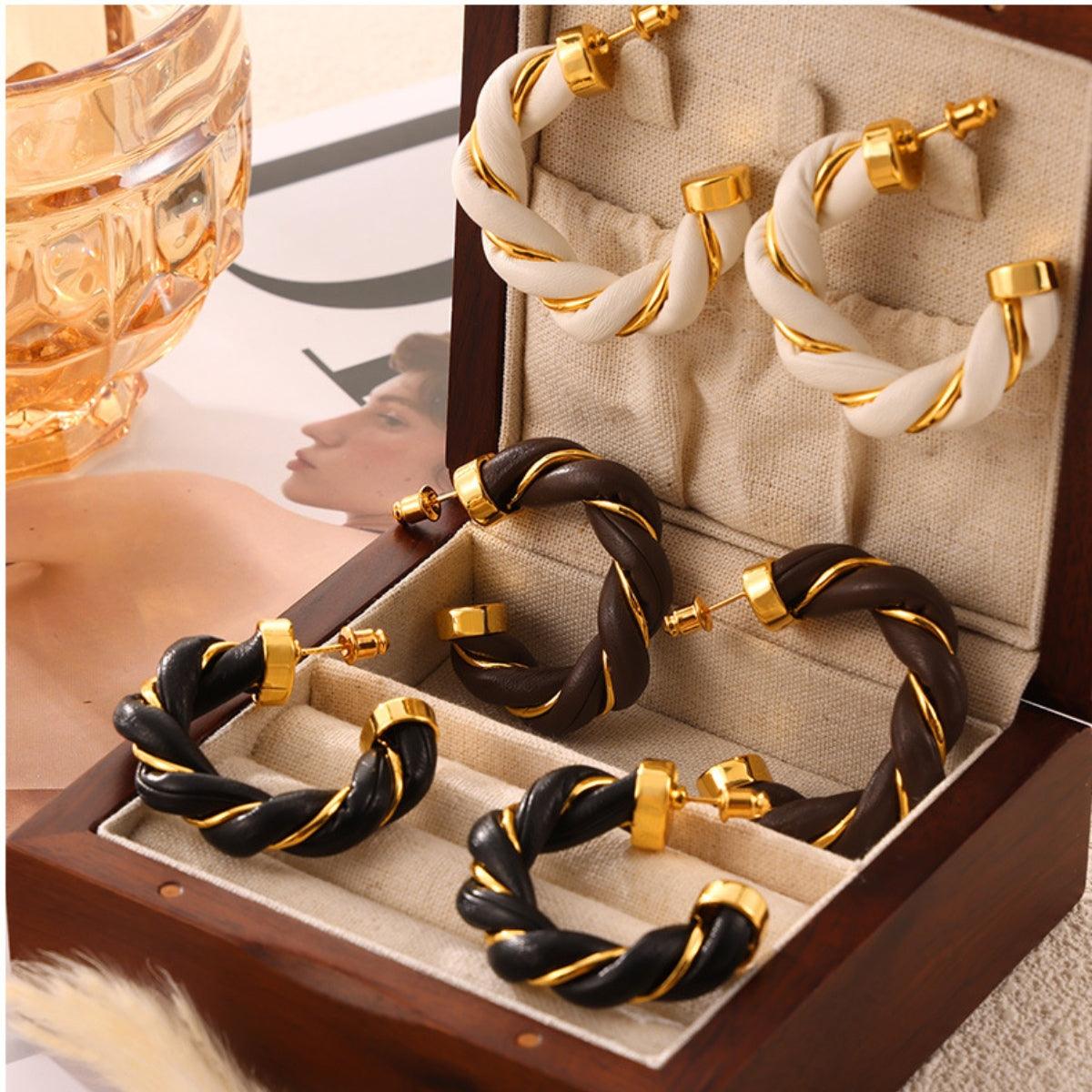 Earrings 18K gold-plated Twisted Leather Rope C-Hoop Jewelry 7680f831-a8af-4c10-88d9-eafd70098131-Max Trendsi