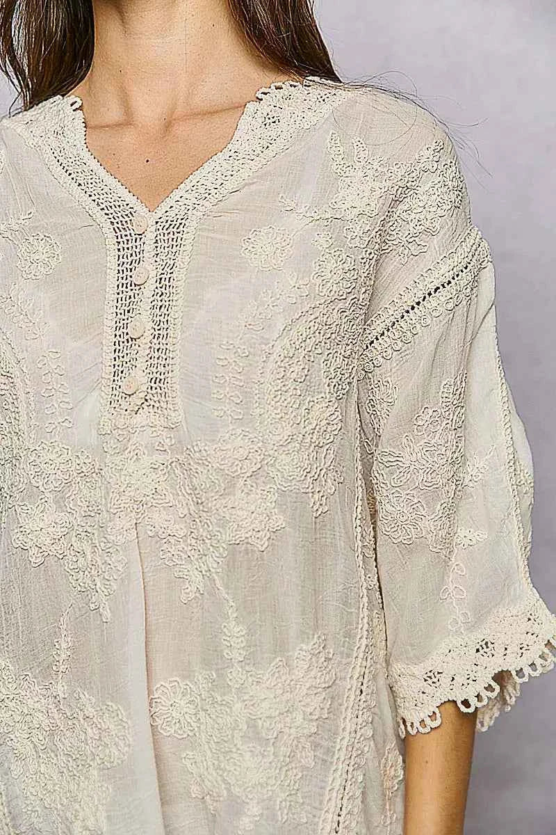 POL Women Blouse Cotton Floral Lace Embroidered Top with Trim Edge 76859cd0-f965-446e-b488-fd5e452aabf6-Max-Origin Trendsi