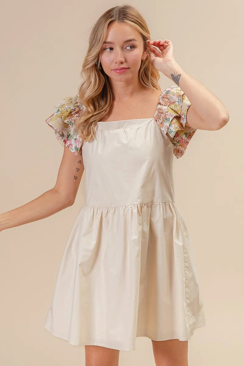 BiBi Mini Dress Flower Embroidered Floral Print Flared Short Sleeve 76951cf297824f769b85241df4135974-Max-Origin Trendsi