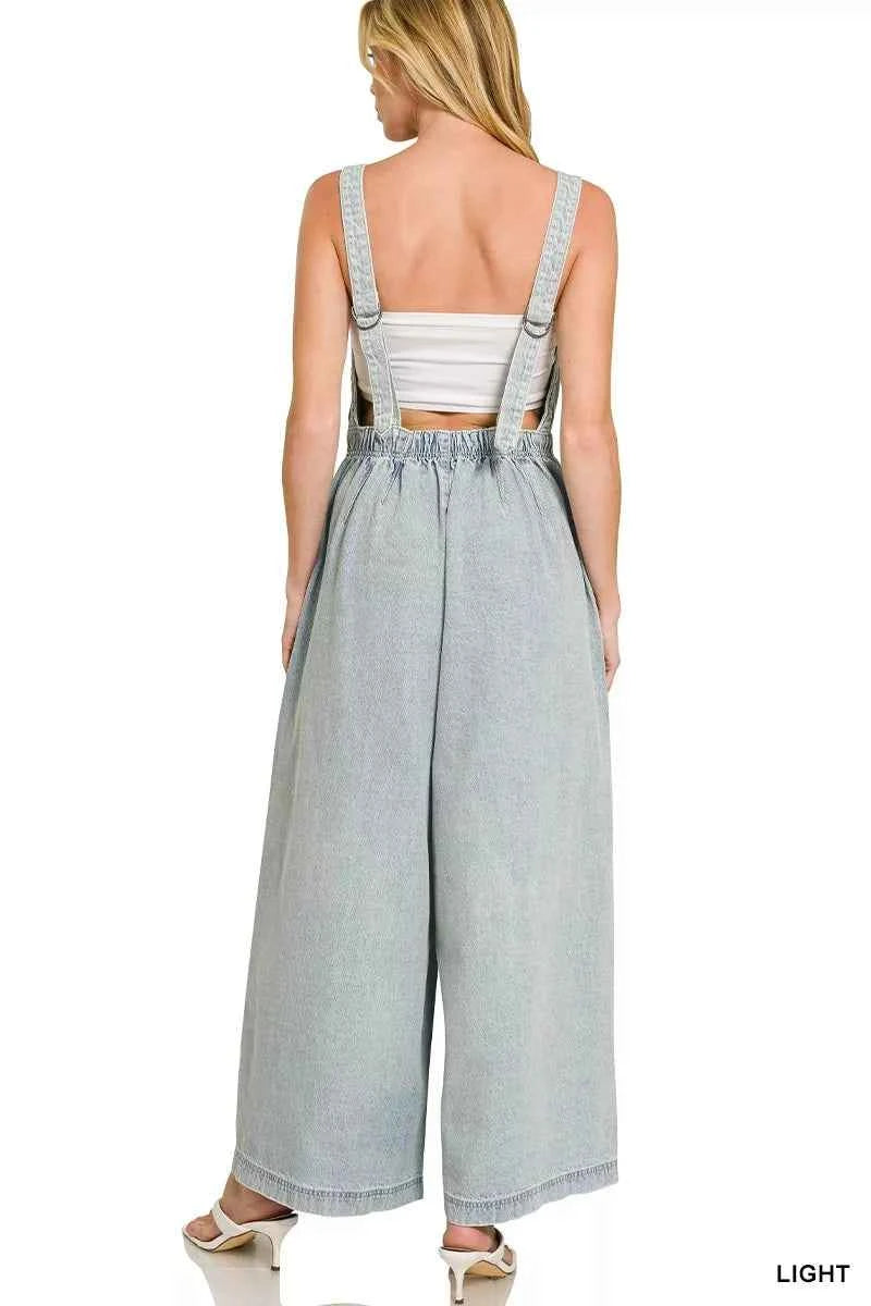 Zenana Denim Overalls Light Washed Wide Leg Cotton Jumpsuit 769810096bfa43bc89591366ba1b714e-Max-Origin Trendsi