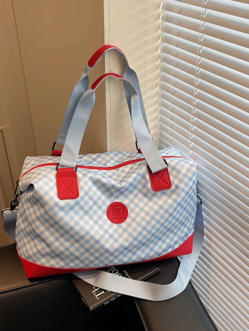 Travel Bag Checkered Pattern Blue Medium Zipper Crossbody Bag 769e4d77-ca34-4f0d-9d99-e9668cec6183-Max-Origin Trendsi