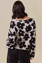 SO ME Women Sweater Floral Black Loose Fit Flower Lightweight Knit Top 76a8164860bc402185886279afd57038-Max-Origin Trendsi