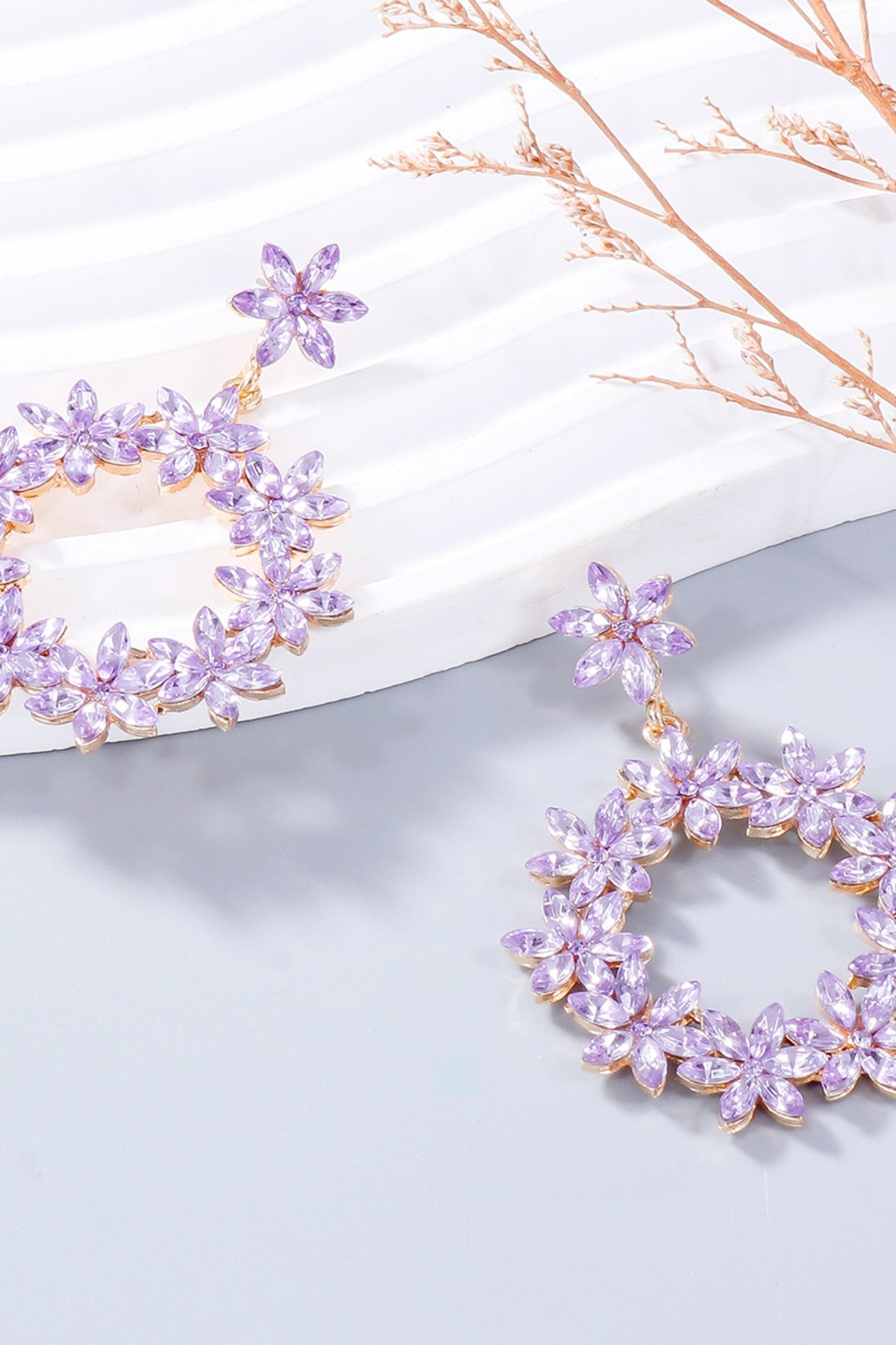 Dangle Earrings Rhinestone Flower Round Women Fashion Jewelry Pink Purple One Size 76b22167-7243-4a7e-9790-acd9c1b88a82-Max Trendsi