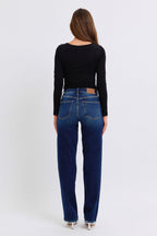 Judy Blue Women Jeans Raw Hem Straight Leg Blue Denim Basic Pants 76c13557-c9f1-4372-be52-221c14fc1cc1-Max Trendsi