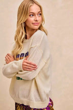 BiBi Women Sweatshirt Ivory Mardi Gras Sequin Lattering Knit Top 76c23a35ba654294b9019b5721ad0976-Max-Origin Trendsi